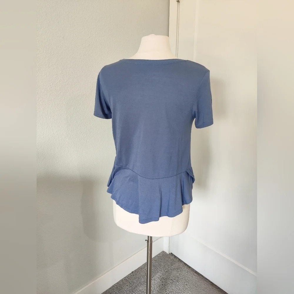 Blue Ruffled Short sleeve top - Picture 2 of 6